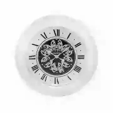Round Antique Cream Mirrored Face Moving Gear Wall Clock